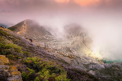 Smoke emitting from volcanic mountain against sky