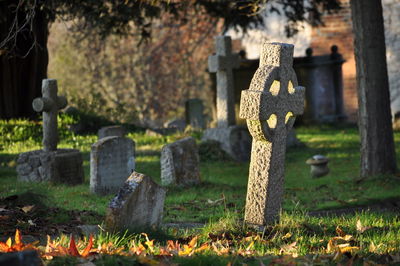 View of cross in cemetery