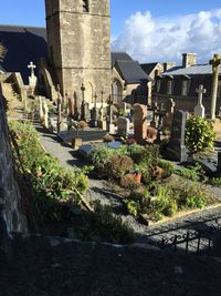 Panoramic view of cemetery against sky