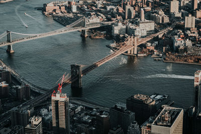 Helicopter view of brooklyn bridge