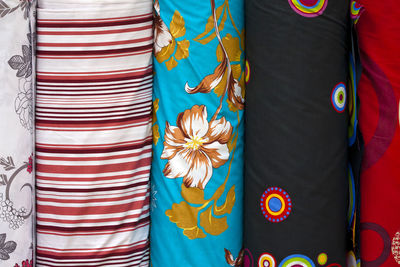 Full frame shot of fabrics for sale at store