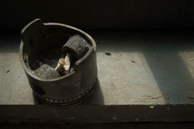 High angle view of cigarette on table