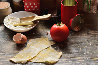 High angle view of vegetables on table