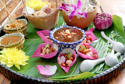 High angle view of food on table