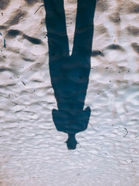 Low section of person standing on sand