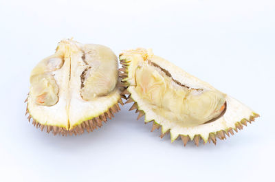 Close-up of cake against white background