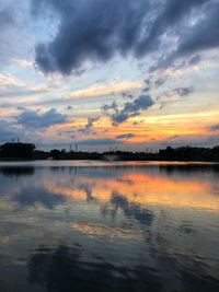 Scenic view of lake against sky during sunset