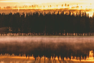 Scenic view of lake at sunset