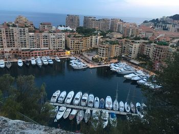 High angle view of river amidst buildings in city