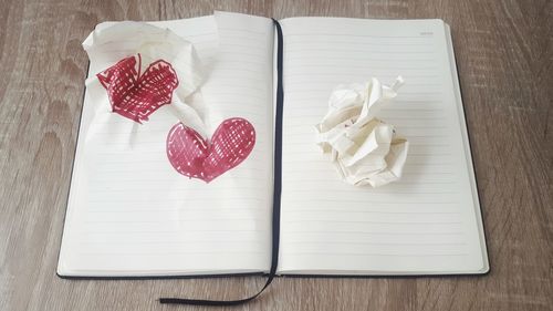 High angle view of heart shape on table