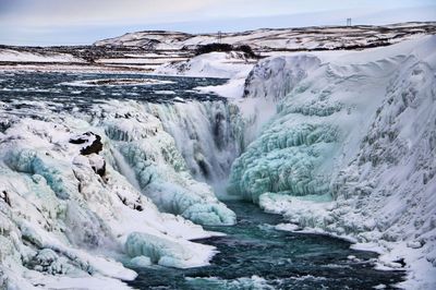 Scenic view of frozen river against sky