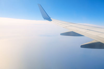 Aircraft wing in flight . view from plane window