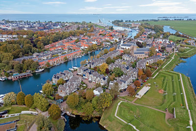 Aerial from the traditional city muiden in the netherlands