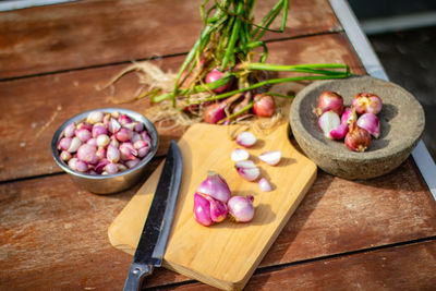 High angle view of food on table