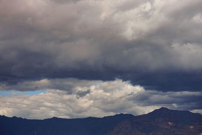 Low angle view of storm clouds over mountains