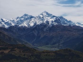 Scenic view of snowcapped mountains against sky