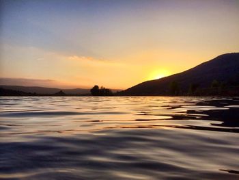 Scenic view of mountains at sunset