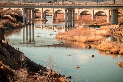 Arch bridge over lake