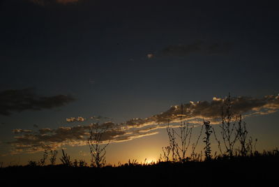 Silhouette landscape against sky at night