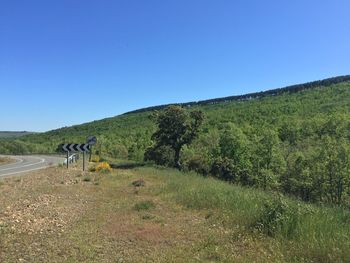 Scenic view of landscape against clear blue sky