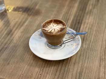 High angle view of coffee on table