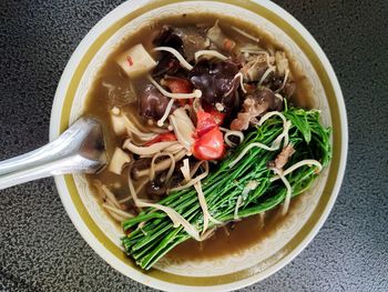 Directly above shot of soup in bowl