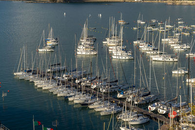 Tourist port with moored sailboats lerici italy november 20, 2022