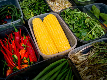 High angle view of vegetables for sale in market