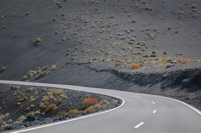 High angle view of road and volcanic landscape