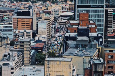 High angle view of buildings in city