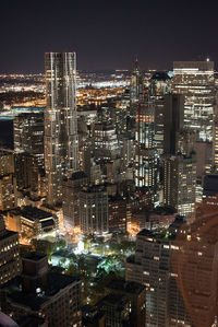 Aerial view of city at night