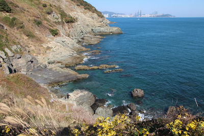 High angle view of sea against sky