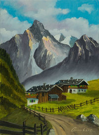 Houses by mountains against sky
