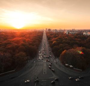 High angle view of highway during sunset