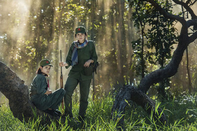 Portrait of female security guards in forest