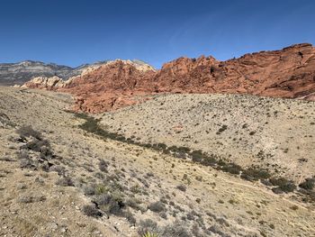 Rock formations in desert against clear sky. red rock canyon, nevada 