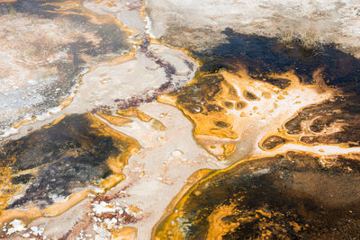 High angle view of water flowing through rocks