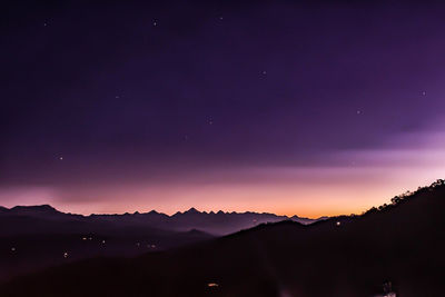 Scenic view of silhouette mountains against sky at sunset