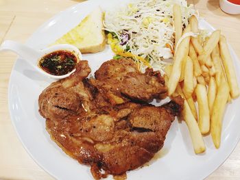 High angle view of meal served in plate