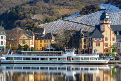 View at the valley of the river moselle and the city of bernkastel-kues with passenger ship