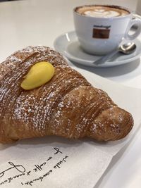 Close-up of coffee served on table