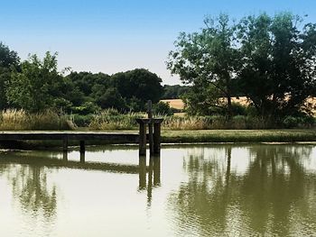 Scenic view of lake against clear sky