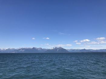 Scenic view of sea against blue sky