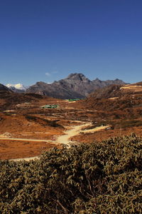 Alpine tundra landscape and beautiful remote mountain village near india china border in tawang