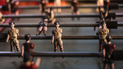 Close-up of metal little football figures 