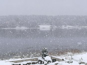 Scenic view of landscape against sky during winter