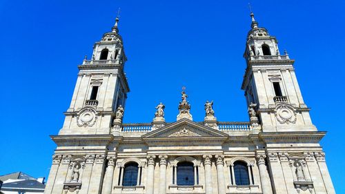 Low angle view of lugo cathedral against clear sky