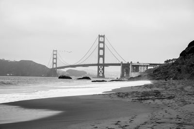 View of suspension bridge over sea