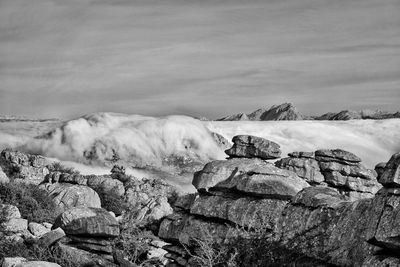 Scenic view of rocks against sky