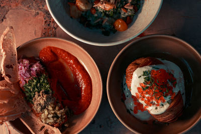 High angle view of food in plate on table